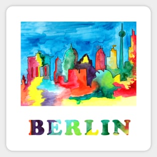 Colorful watercolor sketch of Berlin landmarks Sticker